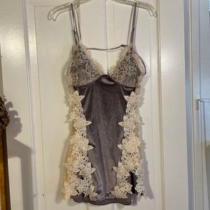 Womens Purple Lace Pearl Dress Slip Camisole